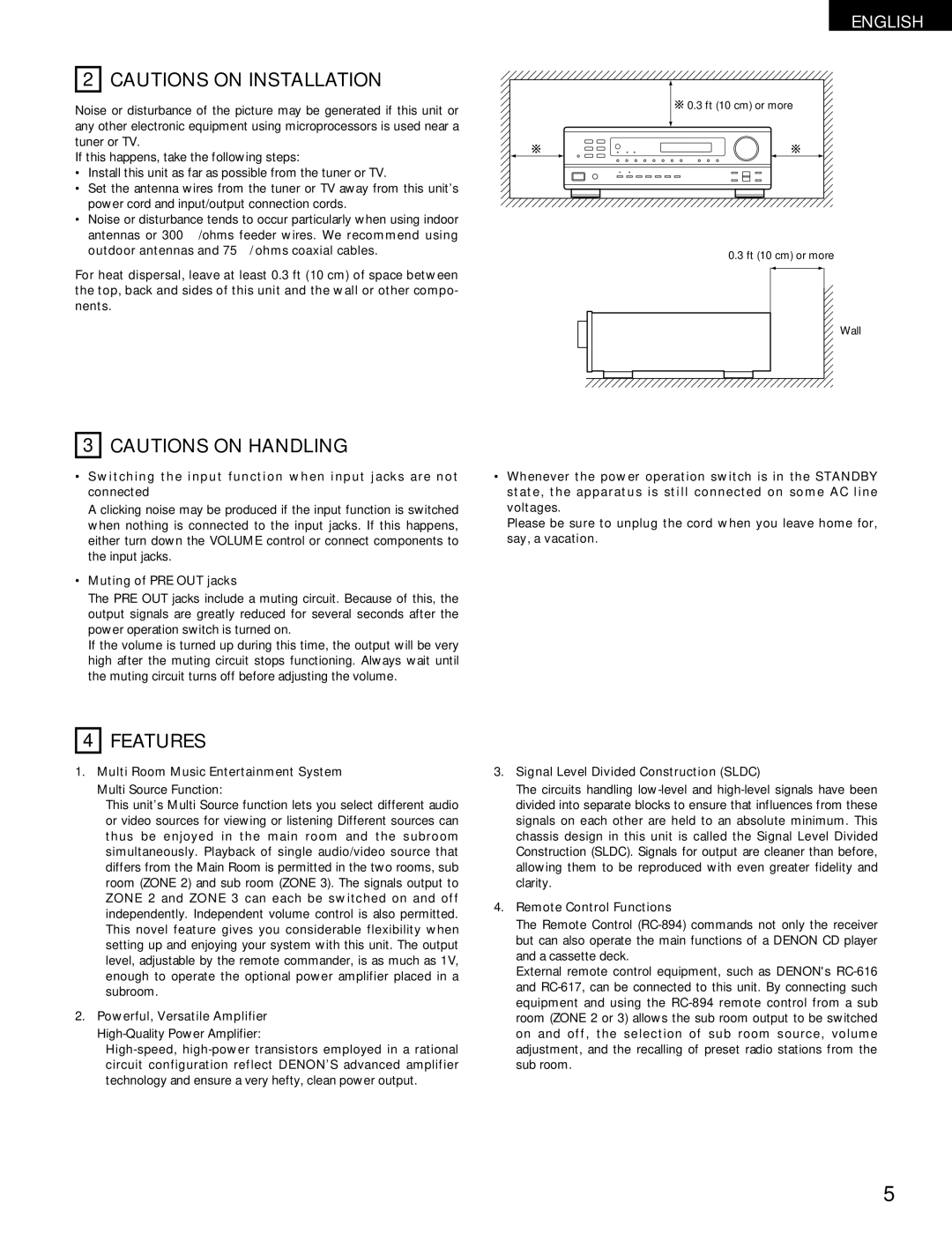 Denon DRA-395 manual Features, Muting of PRE OUT jacks, Multi Room Music Entertainment System Multi Source Function 