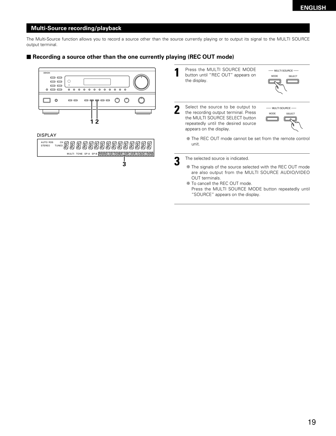 Denon DRA-685 manual Multi-Source recording/playback, Display 