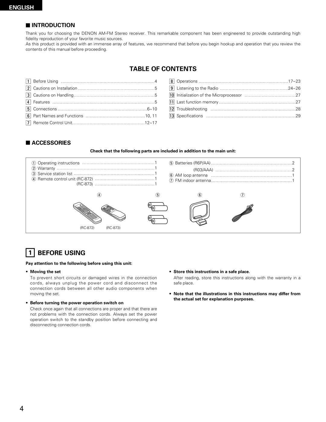 Denon DRA-685 manual Table of Contents, Before Using 