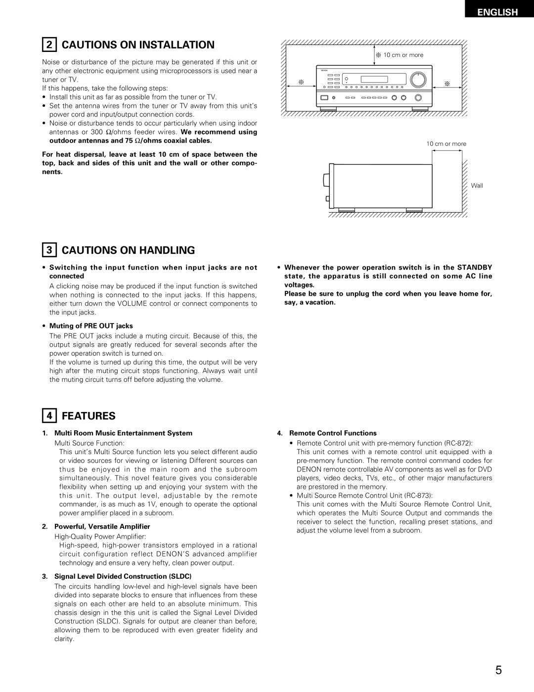 Denon DRA-685 manual Features, Muting of PRE OUT jacks, Multi Room Music Entertainment System Multi Source Function 