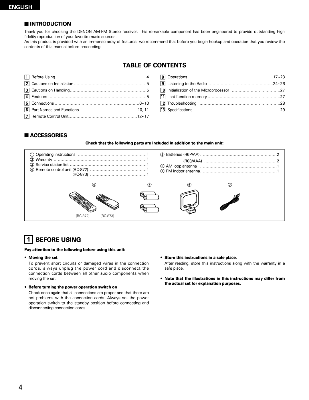 Denon DRA-685 manual Table Of Contents, Before Using, English, 2INTRODUCTION, 2ACCESSORIES 