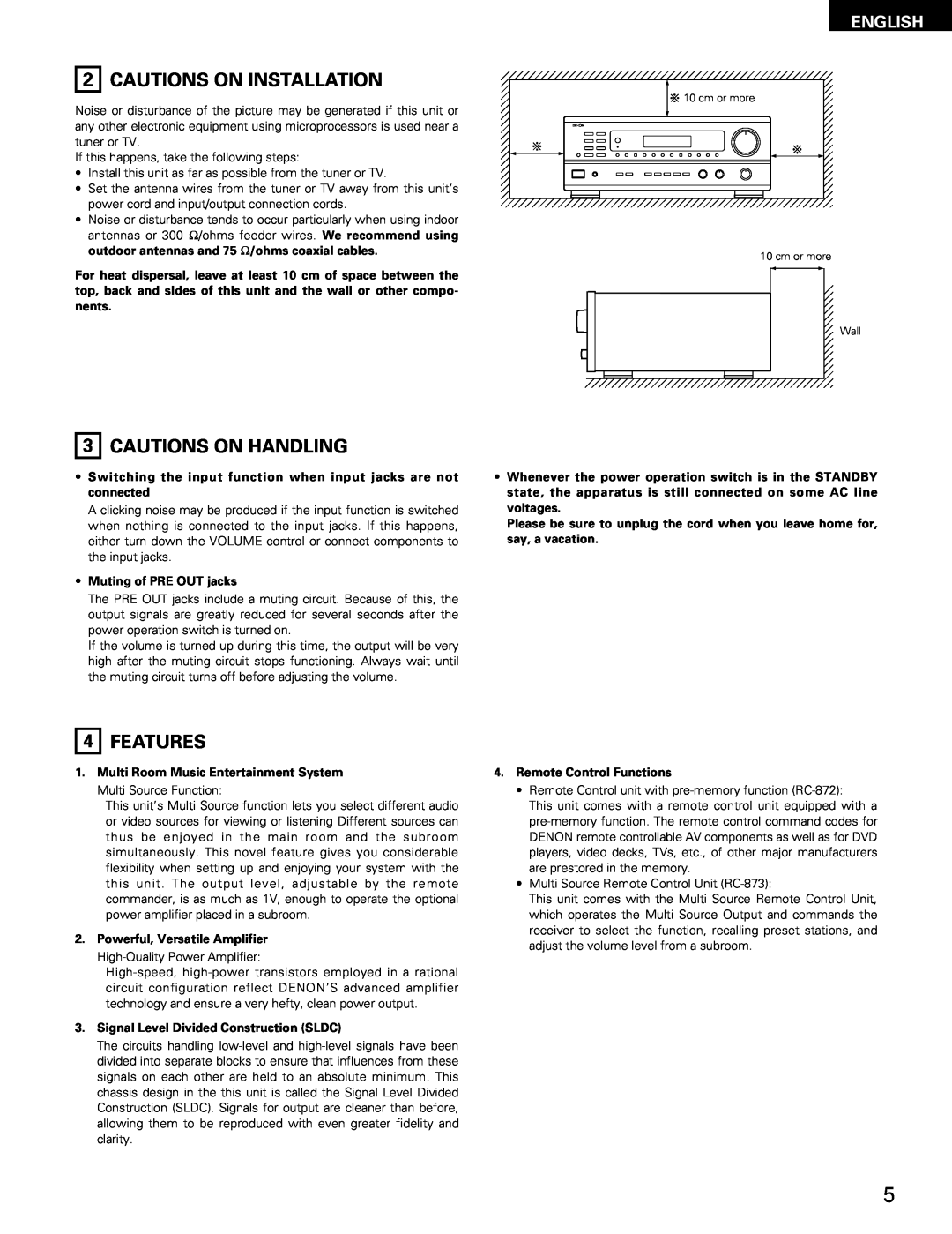Denon DRA-685 manual Cautions On Installation, 3CAUTIONS ON HANDLING, 4FEATURES, English 