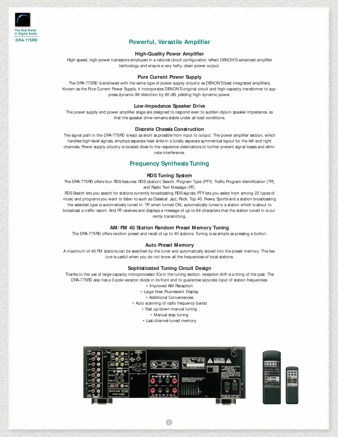 Denon DRA-775RD manual Powerful, Versatile Amplifier, Frequency Synthesis Tuning 