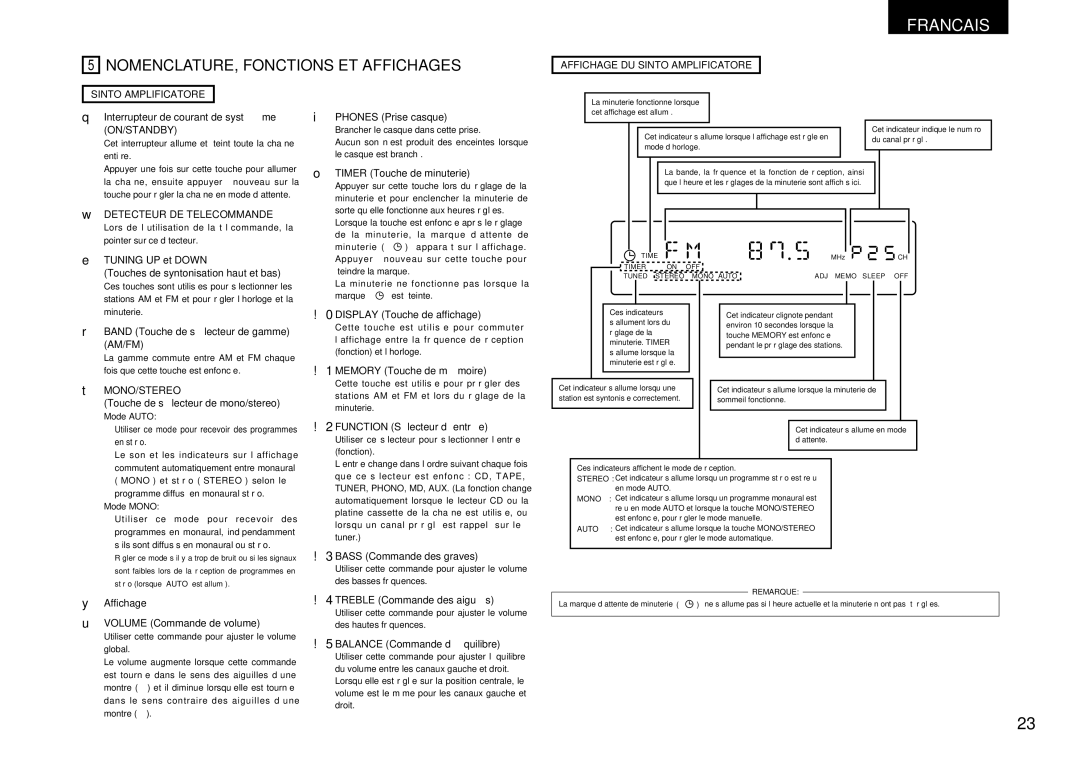 Denon DCD-F100, DRA-F100 manual NOMENCLATURE, Fonctions ET Affichages 