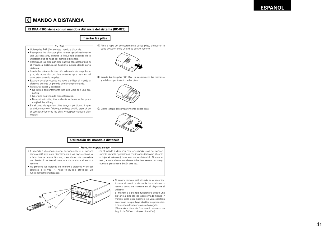 Denon DCD-F100, DRA-F100 manual Mando a Distancia, Utilización del mando a distancia, Precauciones para su uso 