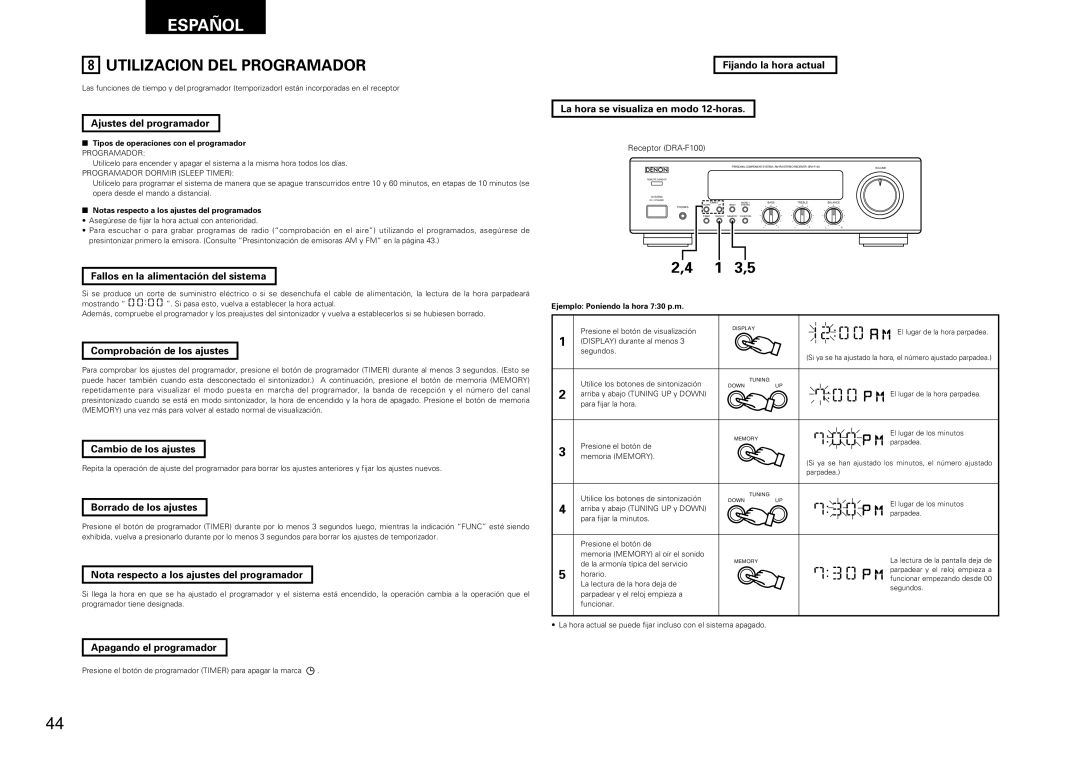 Denon DRA-F100, DCD-F100 manual Utilizacion DEL Programador 