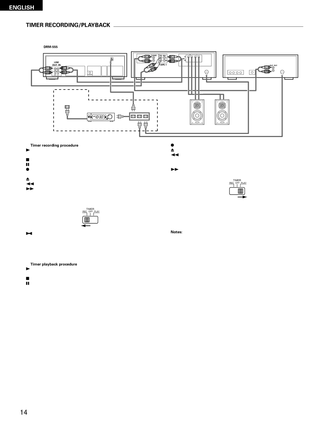 Denon DRM-555 manual Timer RECORDING/PLAYBACK, Timer recording procedure, Timer playback procedure 