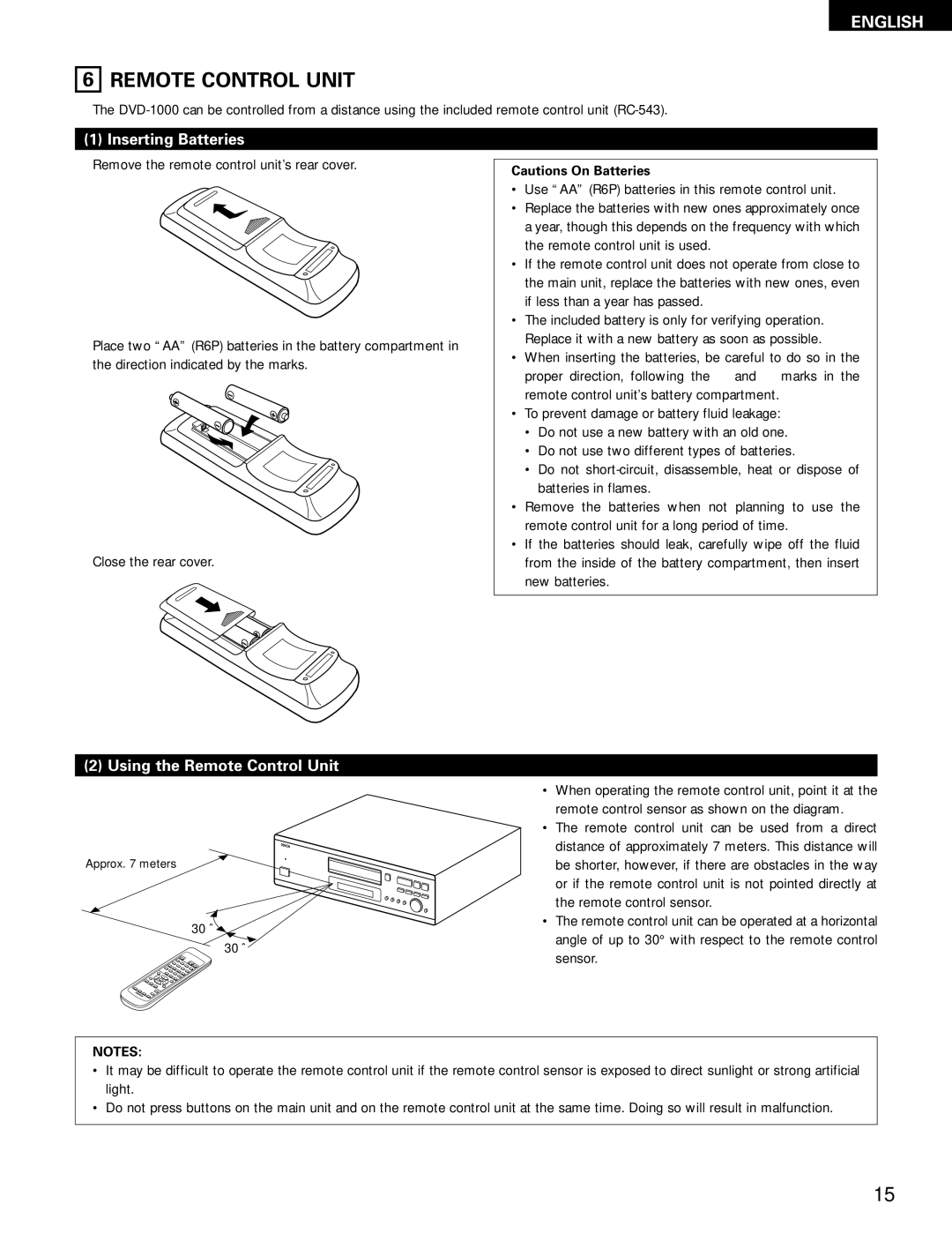 Denon DVD-1000 manual Inserting Batteries, Using the Remote Control Unit 