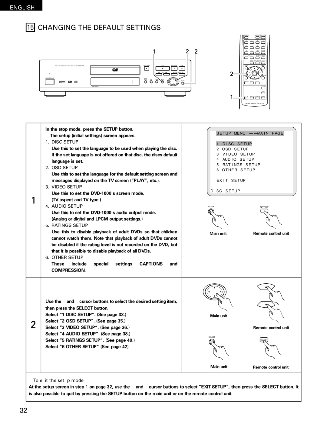 Denon DVD-1000 manual Changing the Default Settings 