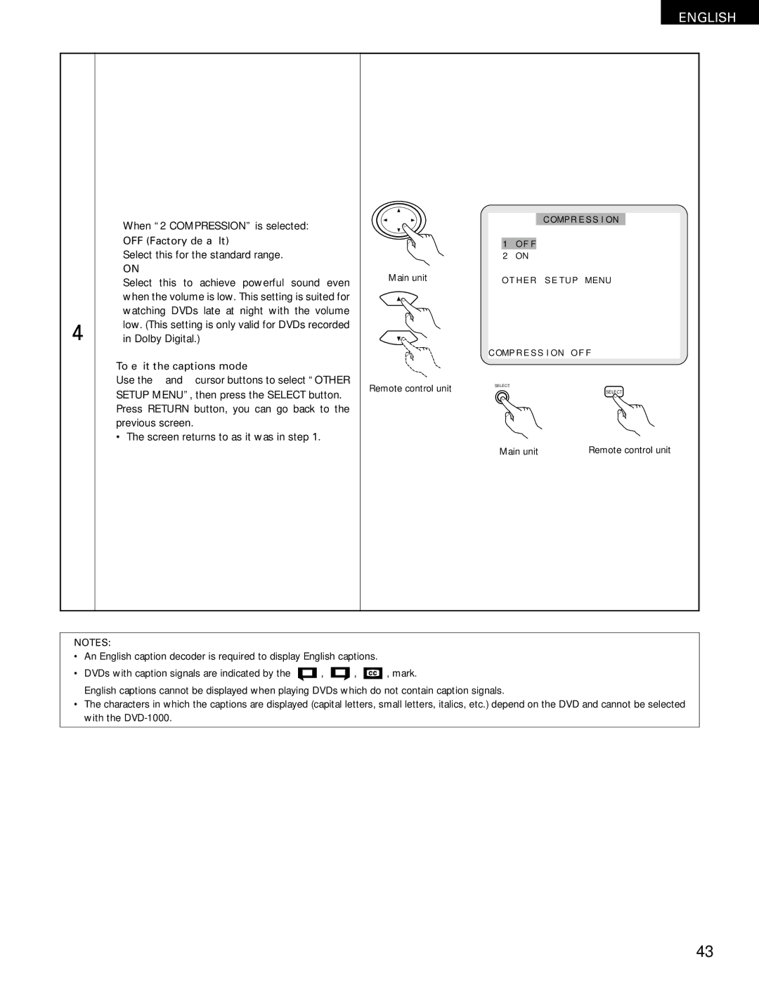 Denon DVD-1000 manual When 2 Compression is selected 