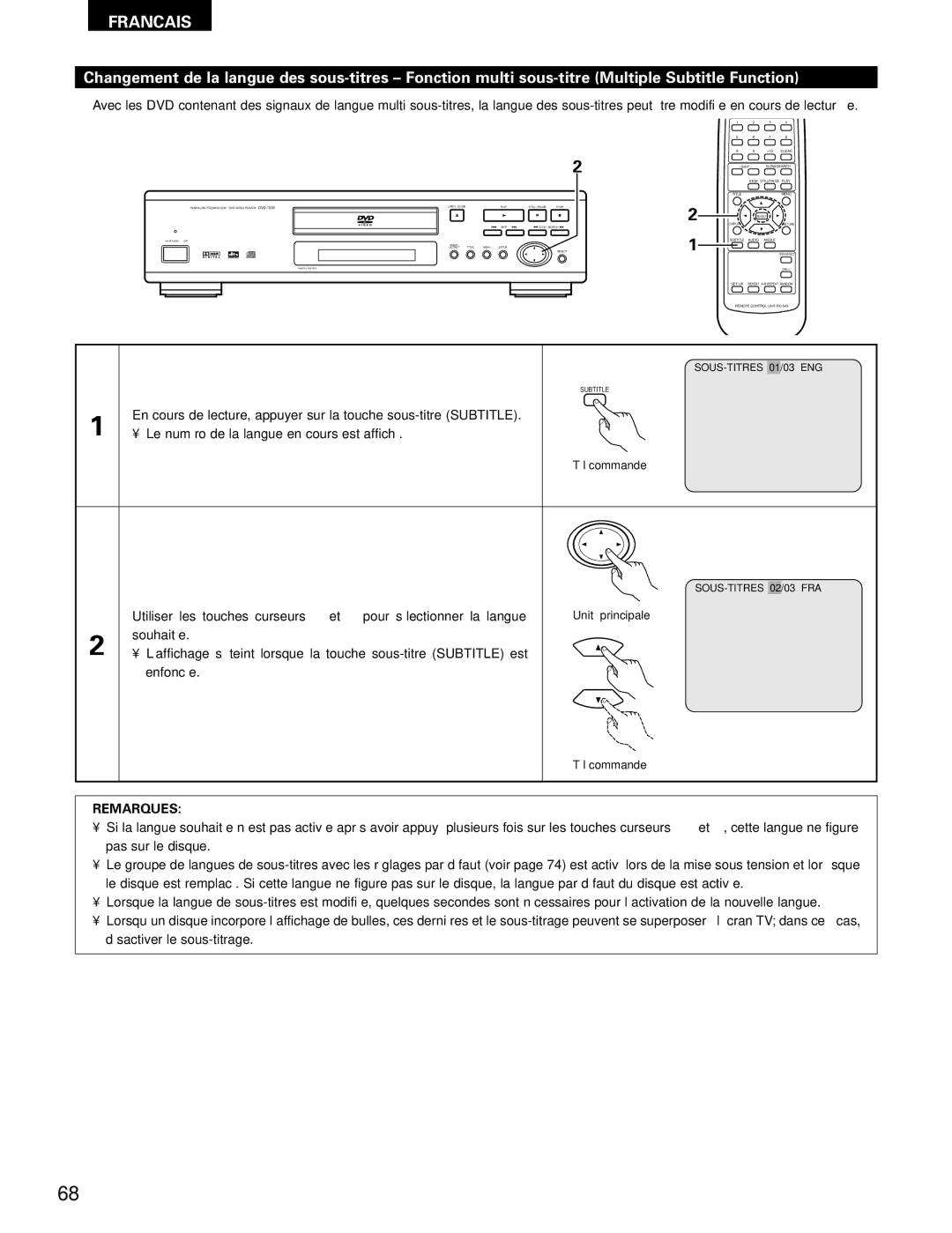 Denon DVD-1000 manual SOUS-TITRES 01/03 ENG 