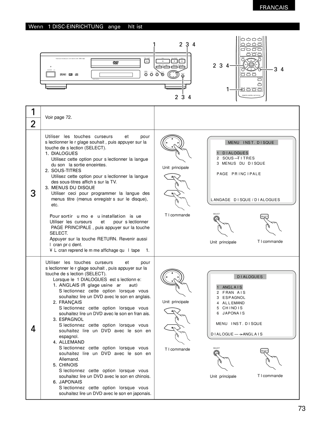 Denon DVD-1000 manual Wenn 1 DISC-EINRICHTUNG angewählt ist 