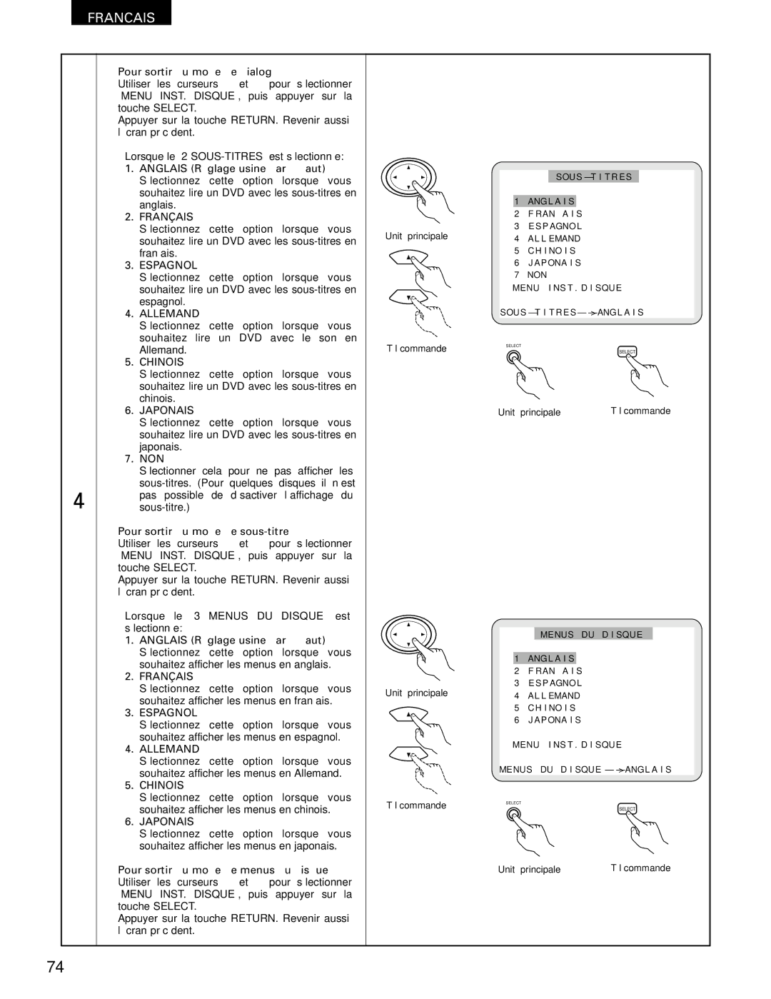 Denon DVD-1000 manual Pour sortir du mode de dialog, Non, Pour sortir du mode de sous-titre 