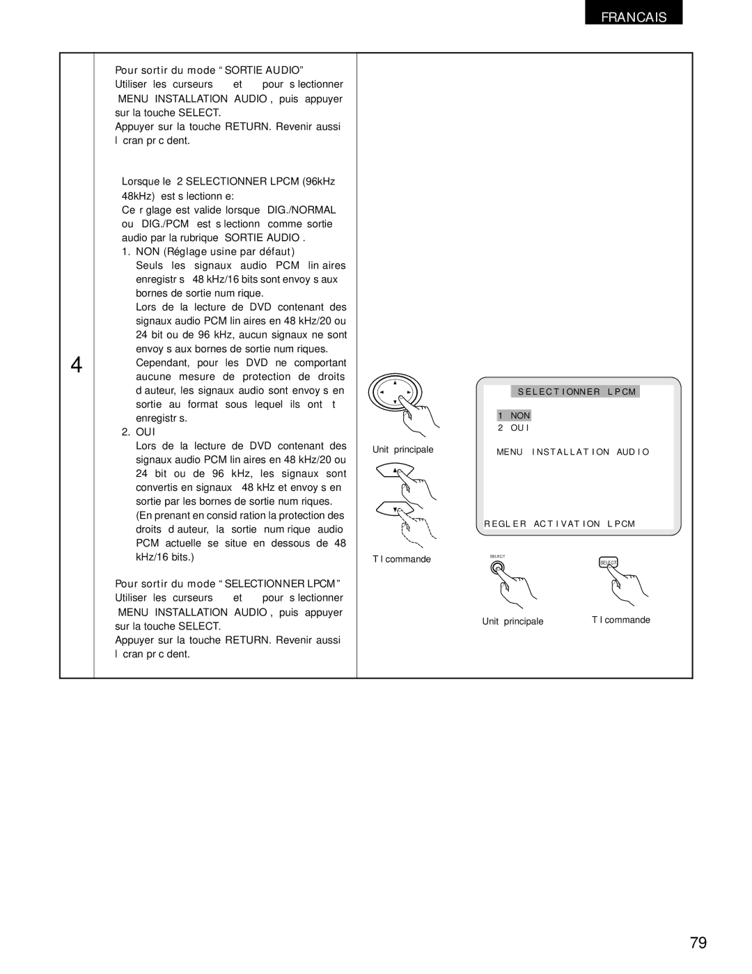 Denon DVD-1000 manual Pour sortir du mode Sortie Audio, NON Réglage usine par défaut, Oui 