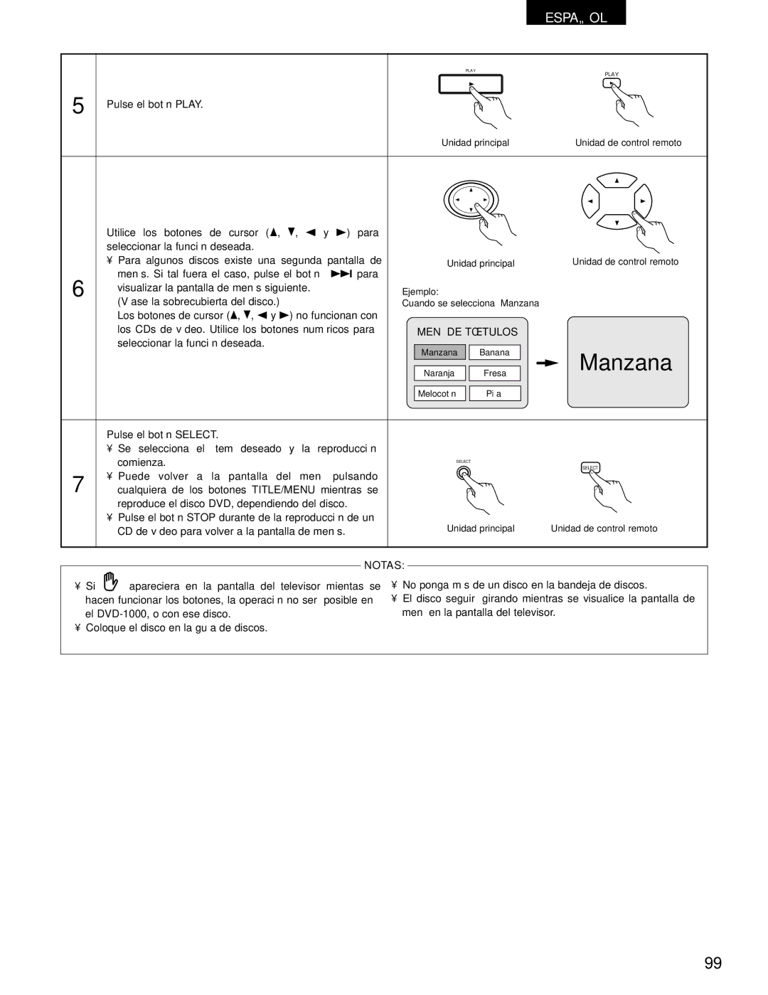 Denon DVD-1000 manual Manzana 