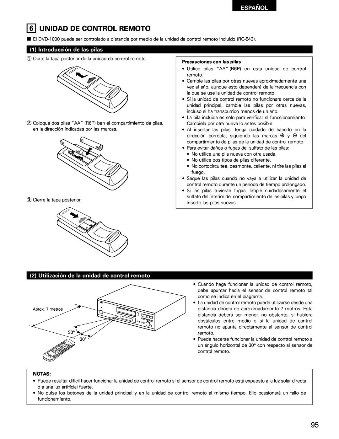 Denon DVD-1000 Unidad De Control Remoto, Introducción de las pilas, Utilización de la unidad de control remoto, Español 