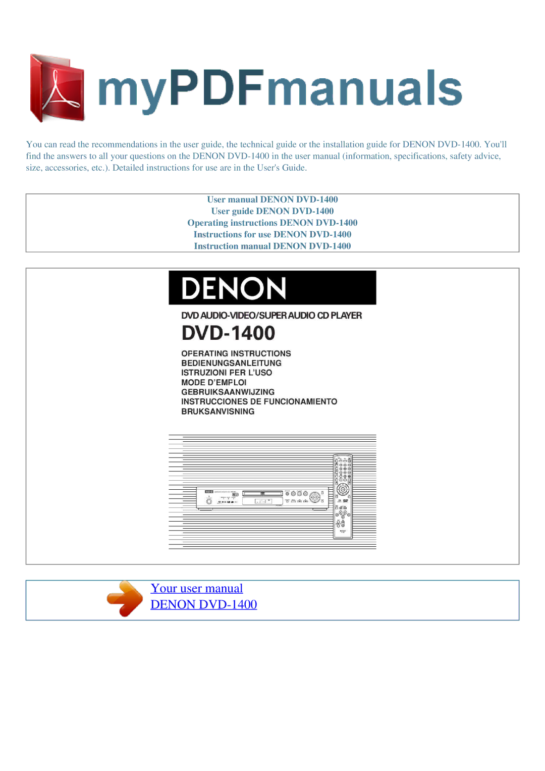 Denon user manual Denon DVD-1400 