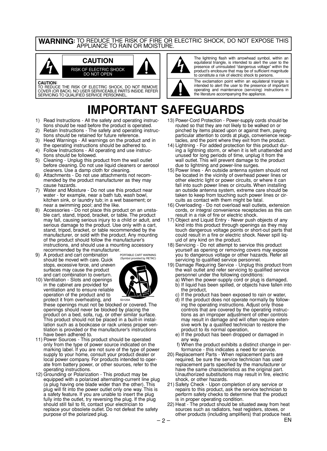 Denon DVD-1720 manual Important Safeguards 