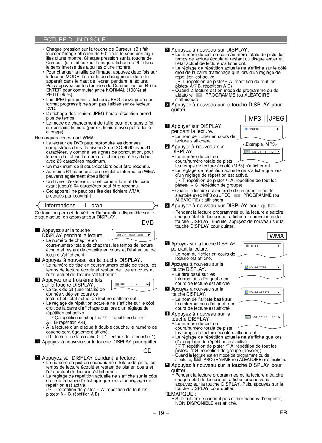 Denon DVD-1720 manual Informations à l’écran, Display 