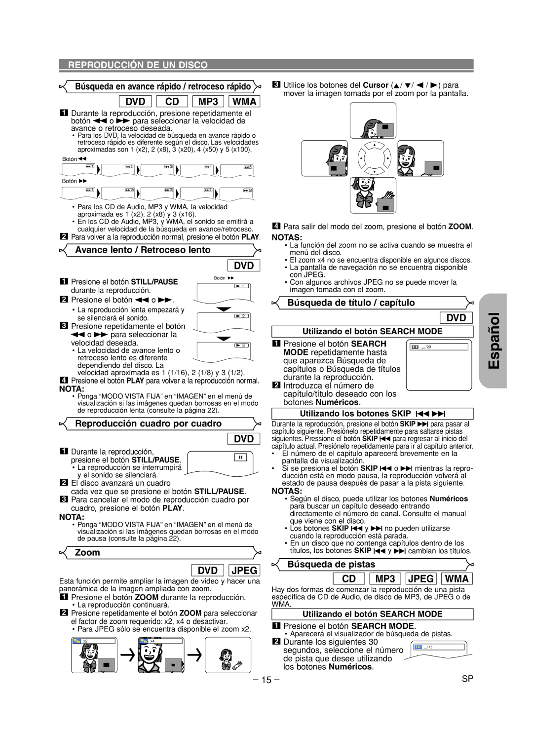 Denon DVD-1720 manual Avance lento / Retroceso lento, Reproducción cuadro por cuadro, Búsqueda de título / capítulo 