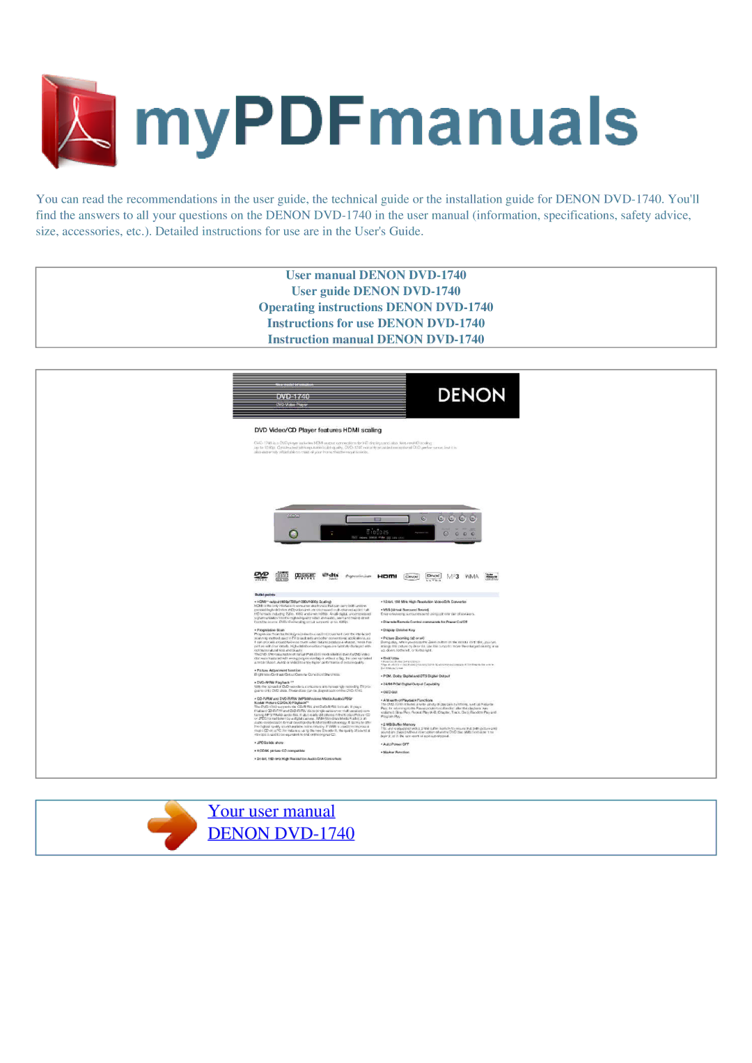 Denon user manual Denon DVD-1740 