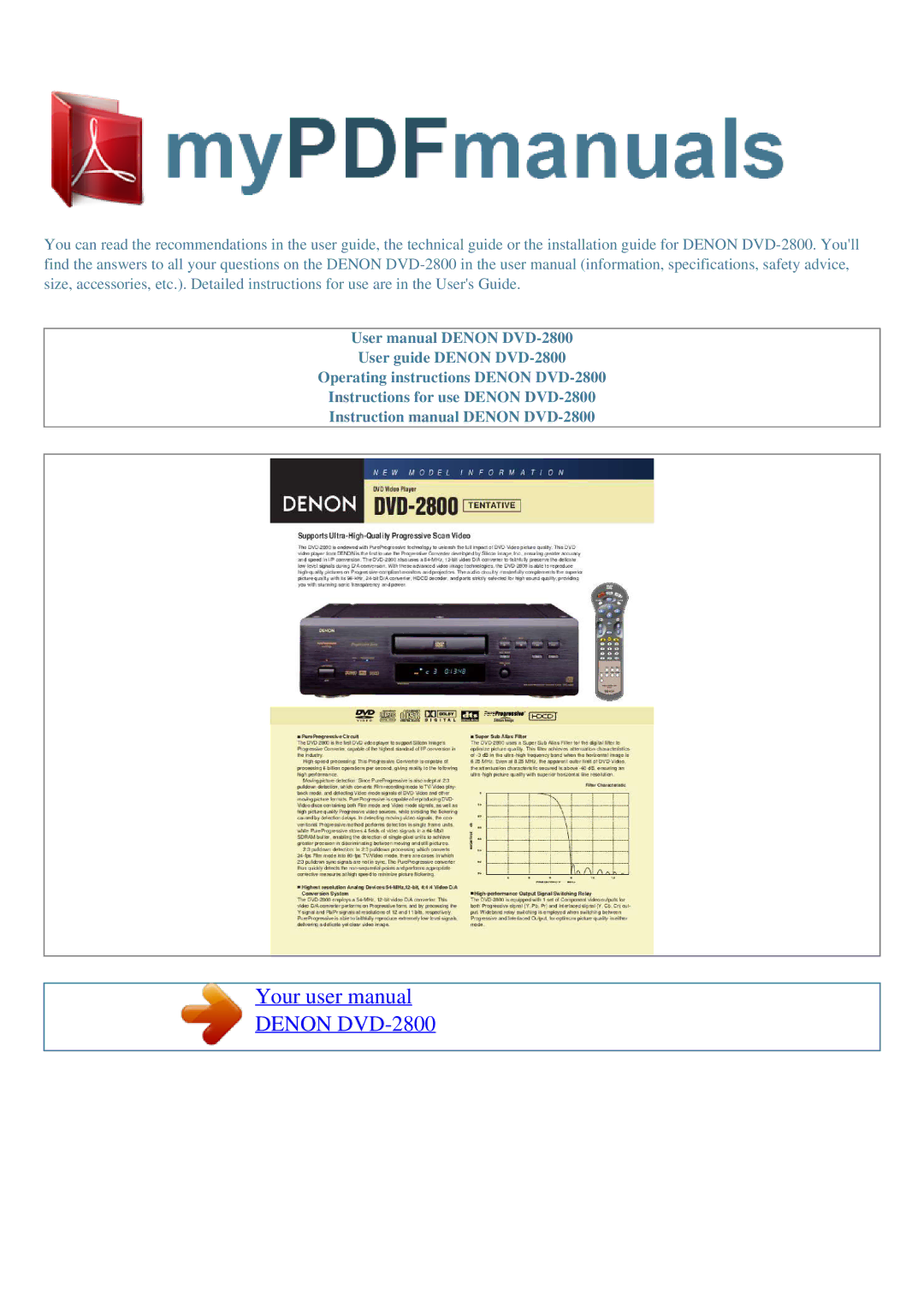 Denon user manual Denon DVD-2800 