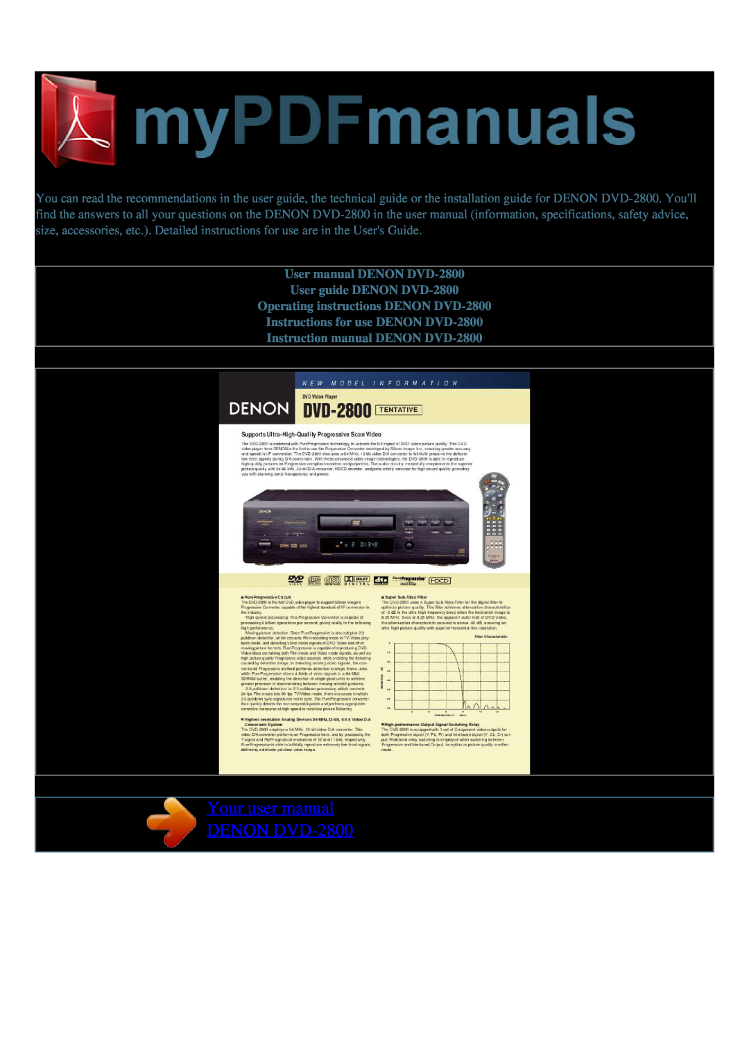 Denon user manual Your user manual DENON DVD-2800, User manual DENON DVD-2800 User guide DENON DVD-2800 