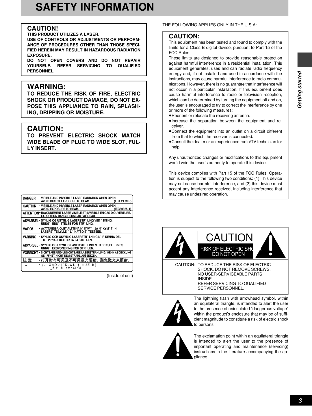 Denon DVD-800 manual Safety Information 