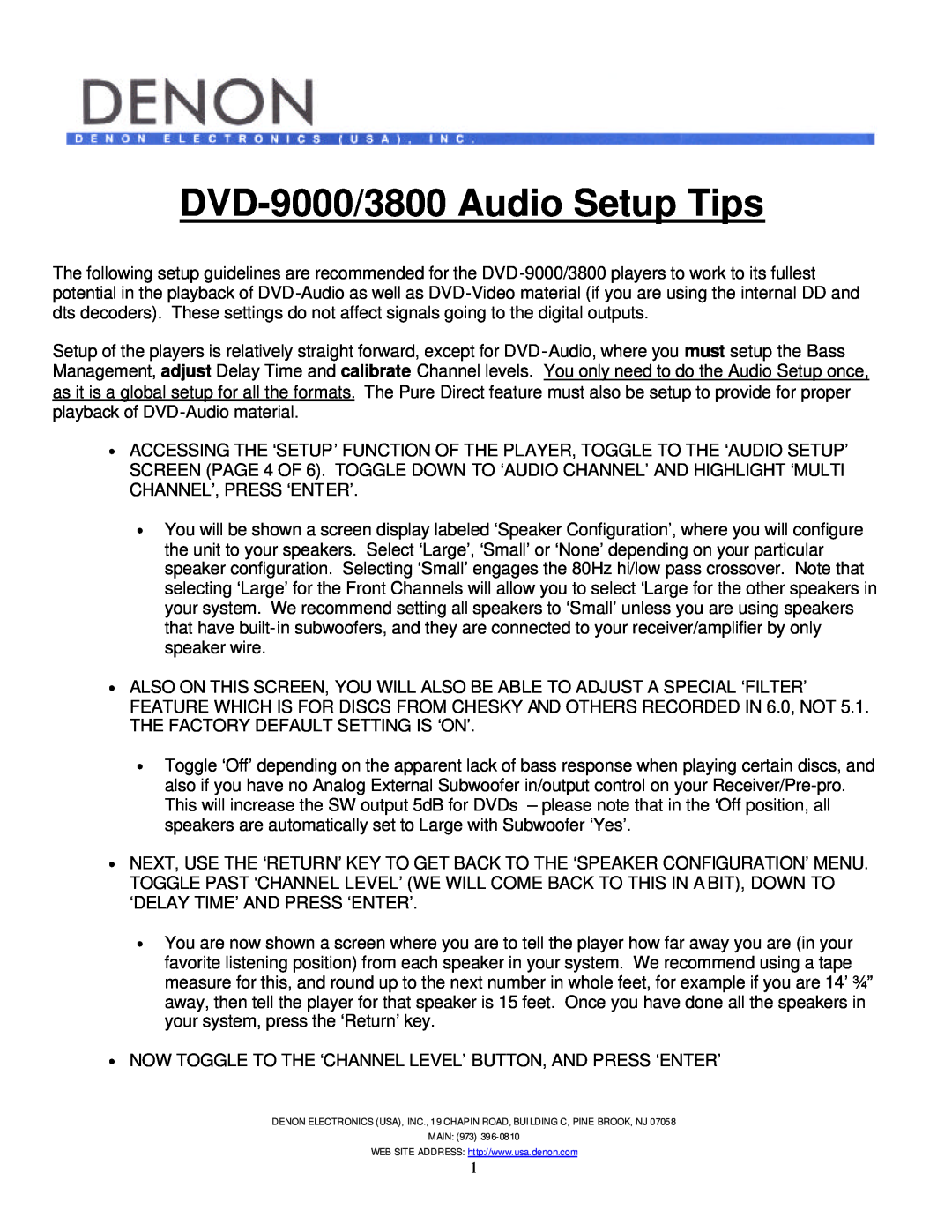 Denon setup guide DVD-9000/3800 Audio Setup Tips 
