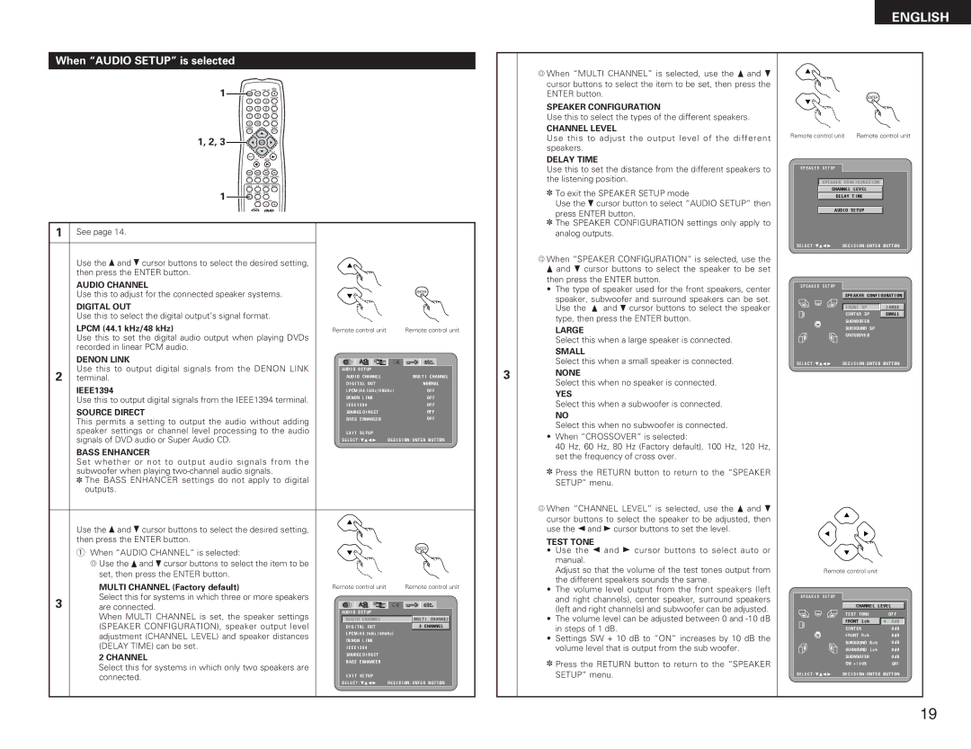 Denon DVD-A11 manual When Audio Setup is selected, Denon Link, Source Direct 