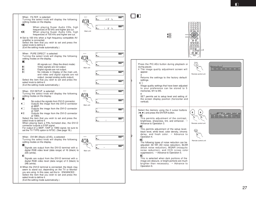 Denon DVD-A11 manual Adjusting the Picture Quality, Image Quality Adjustment 