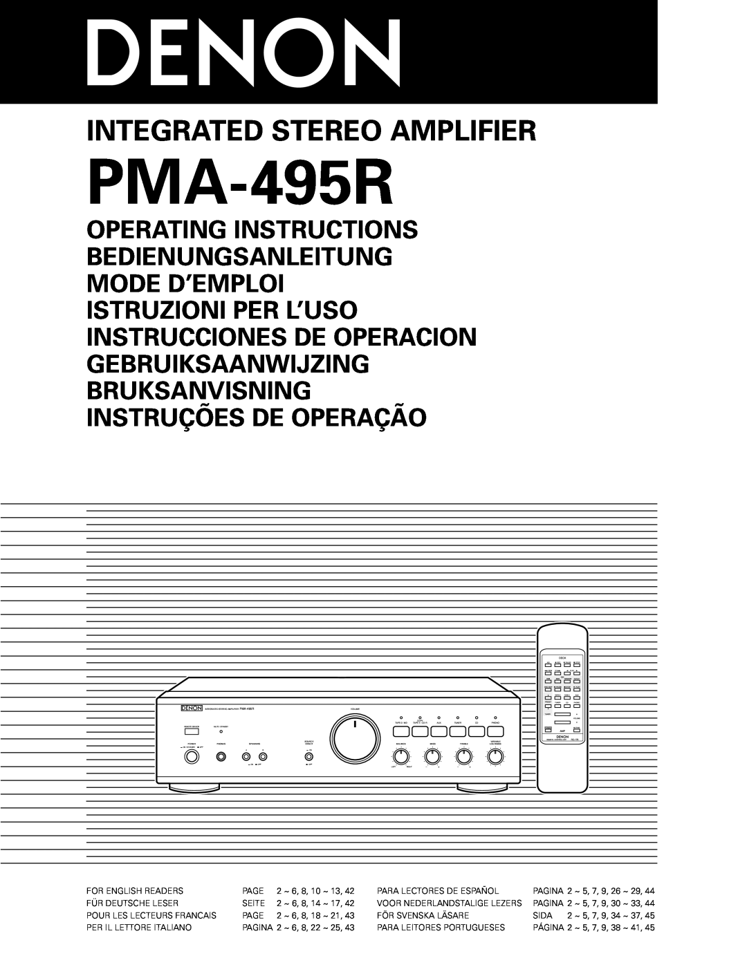 Denon PMA-495R manual Integrated Stereo Amplifier, Operating Instructions Bedienungsanleitung Mode D’Emploi 