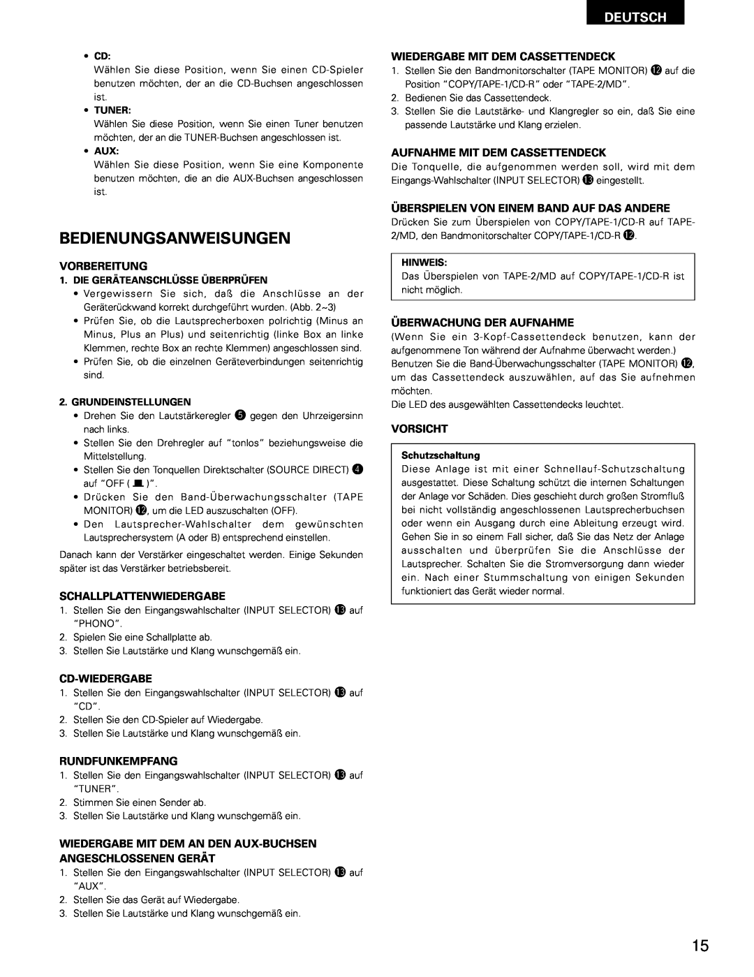 Denon PMA-495R manual Bedienungsanweisungen, Deutsch 