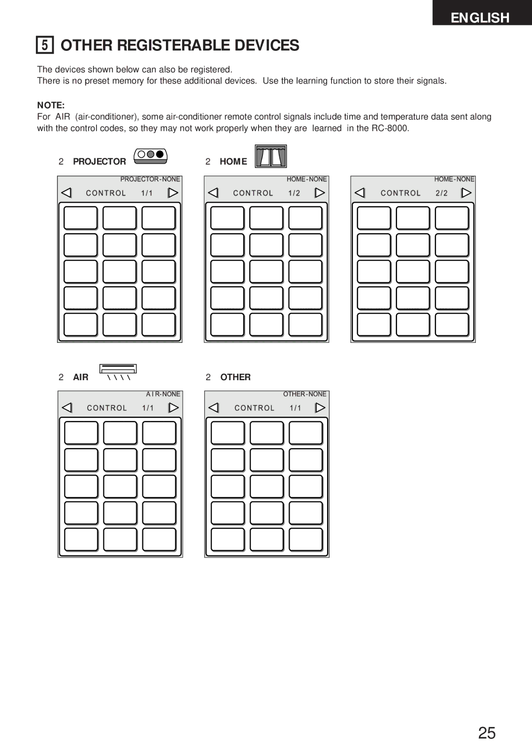 Denon RC-8000 manual Other Registerable Devices 