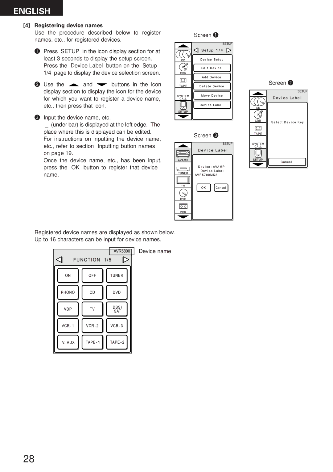 Denon RC-8000 manual Registering device names 