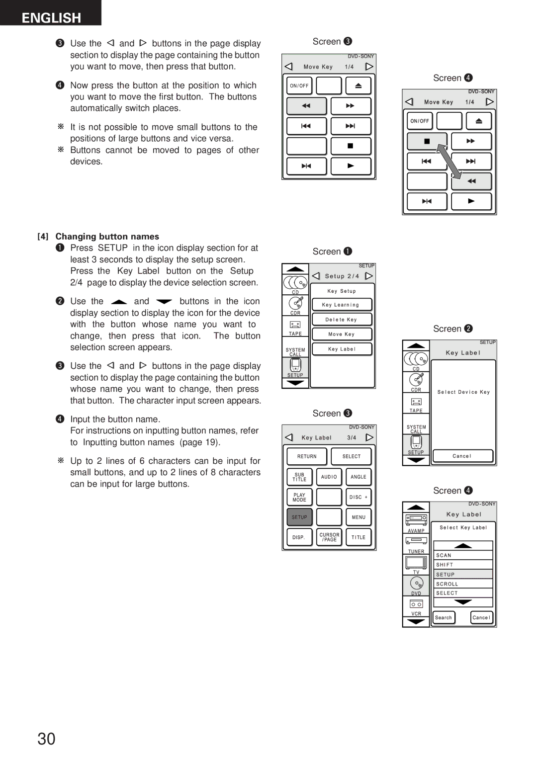 Denon RC-8000 manual Changing button names 