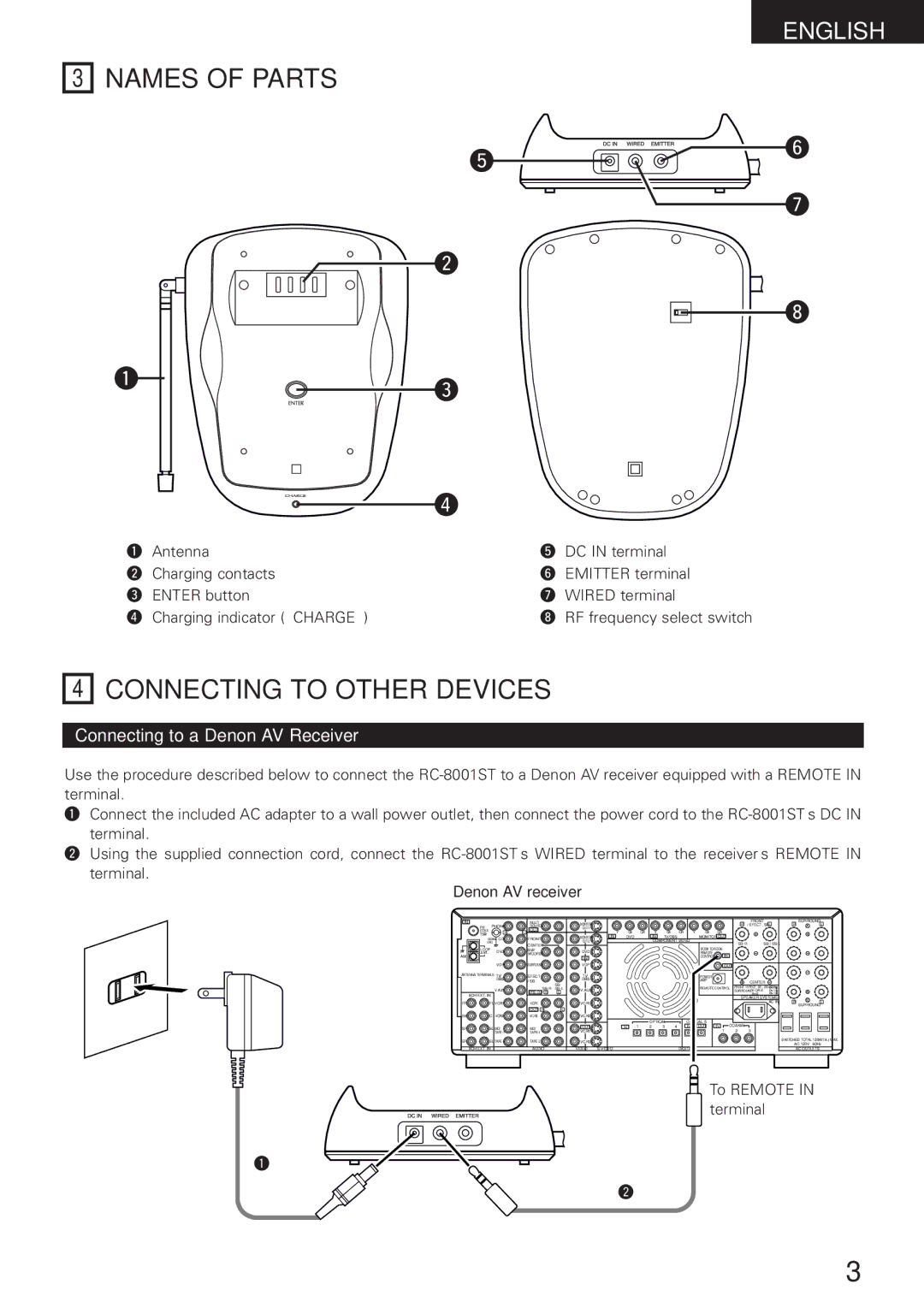 Denon RC-8000 manual Connecting to Other Devices, Connecting to a Denon AV Receiver, Denon AV receiver 