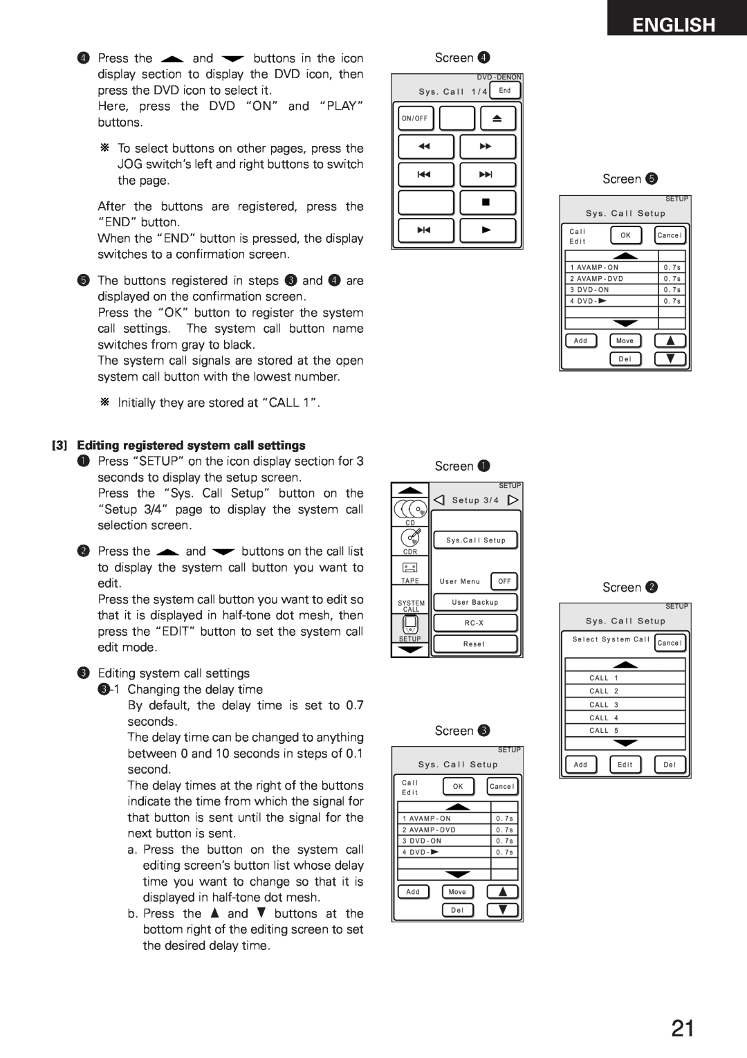 Denon RC-8000 manual Editing registered system call settings, English 