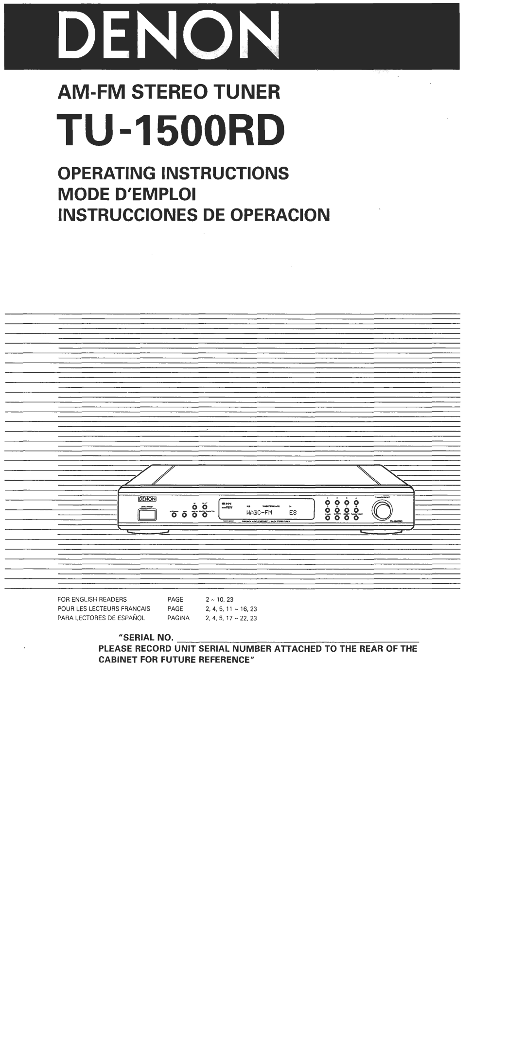 Denon TU-1500RD manual 