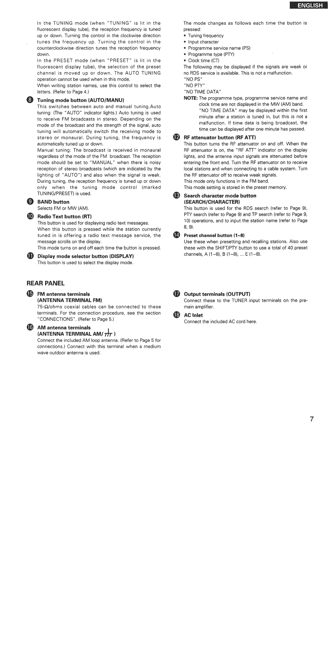 Denon TU-1500RD manual 