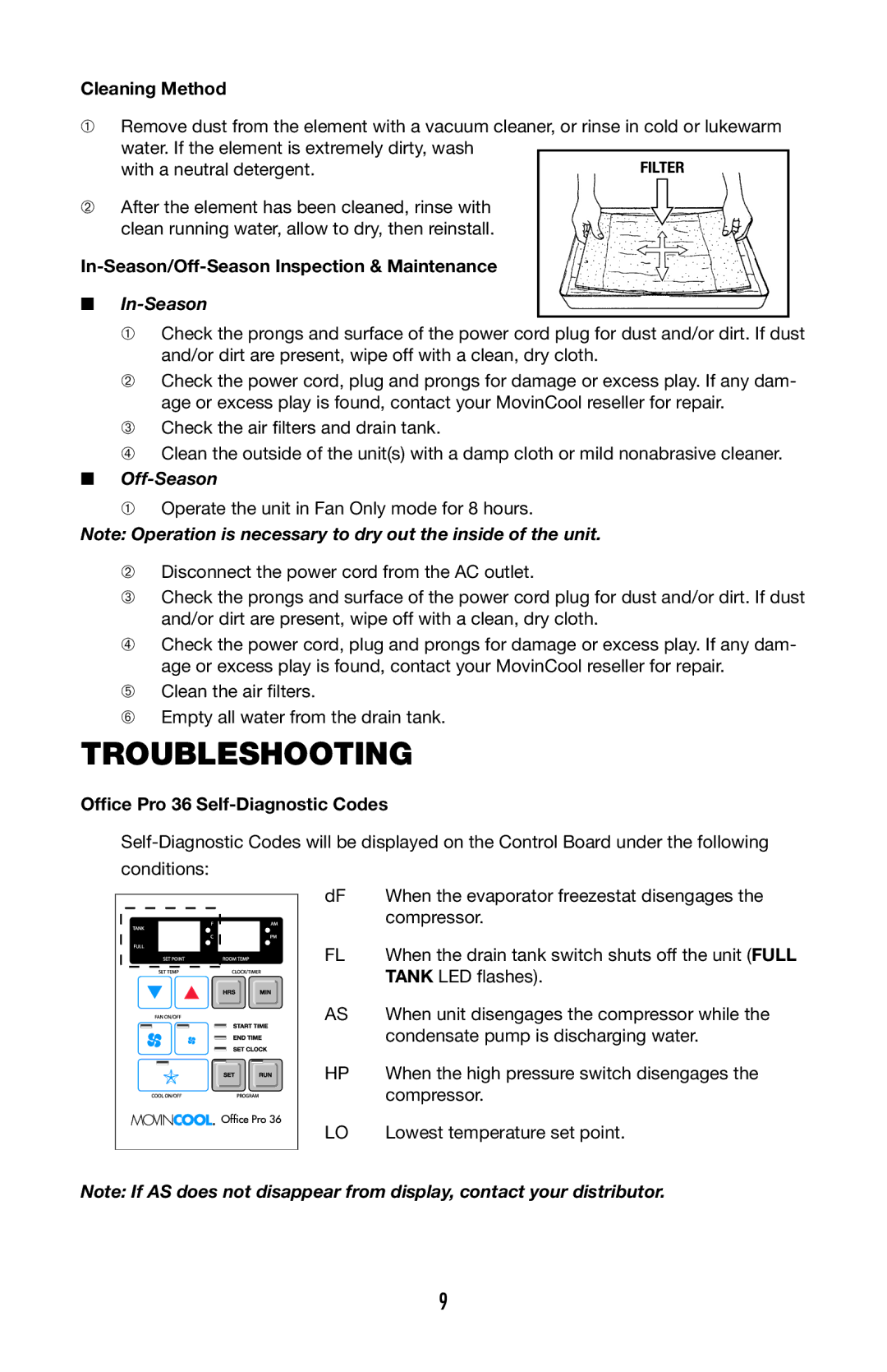 Denso 36 operation manual Troubleshooting, Cleaning Method, In-Season/Off-Season Inspection & Maintenance 