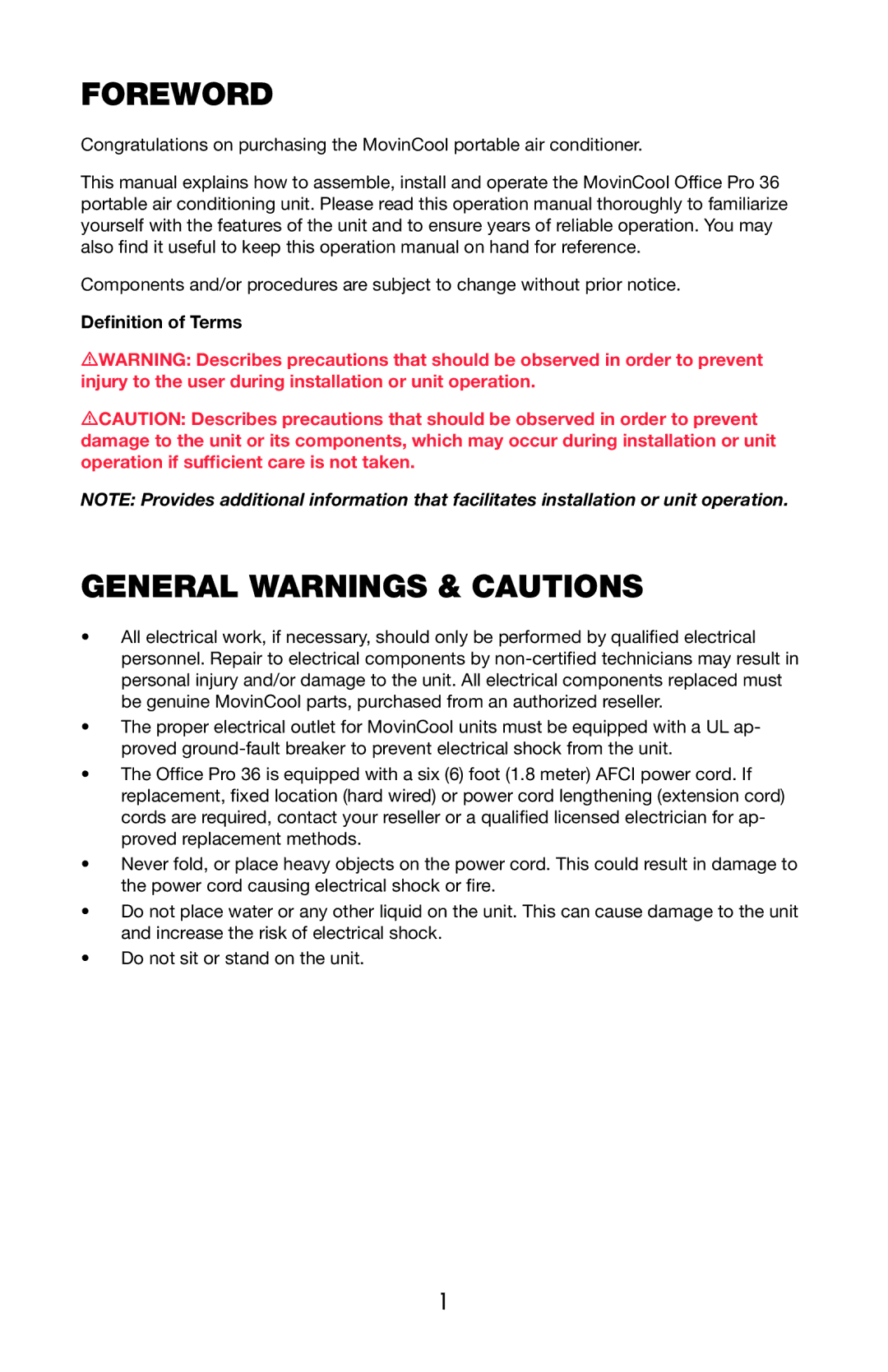 Denso 36 operation manual Foreword, General Warnings & Cautions, Deﬁnition of Terms 