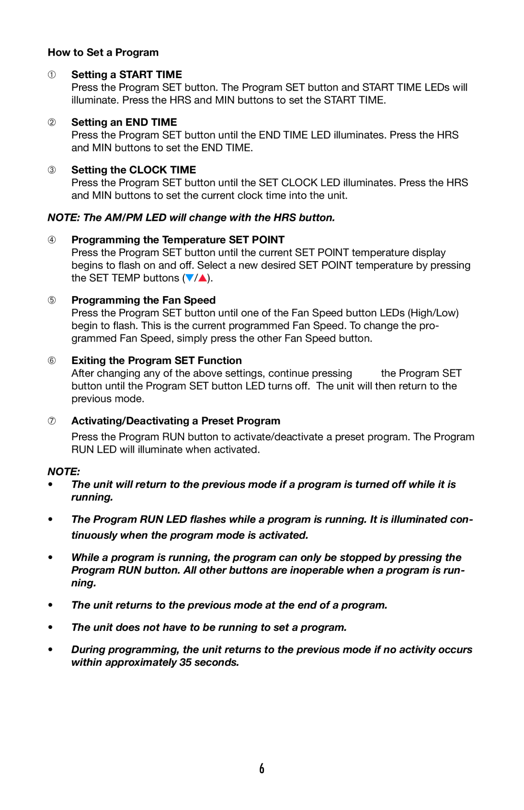 Denso 36 operation manual How to Set a Program ➀ Setting a Start Time, ➁ Setting an END Time, ➂ Setting the Clock Time 