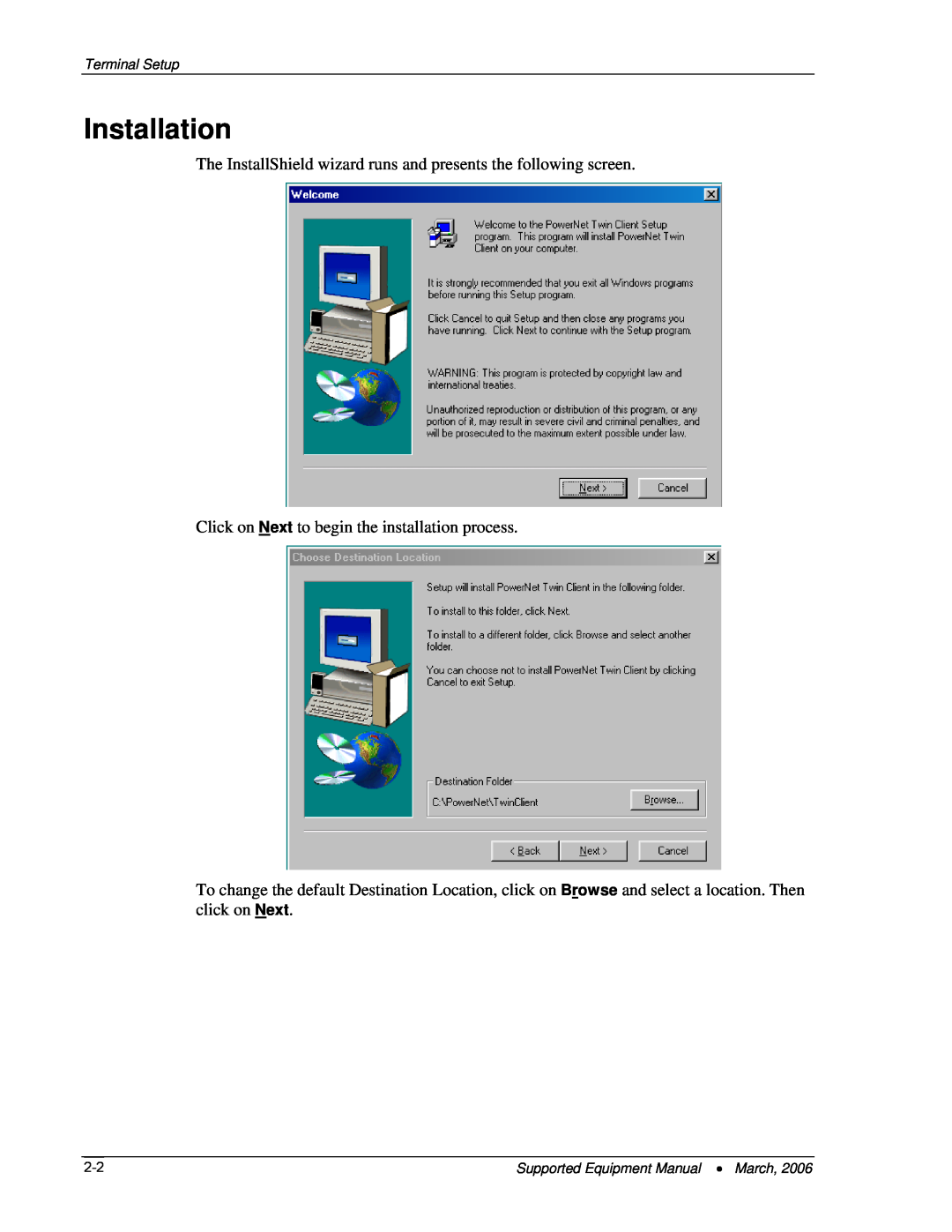 Denso BHT-7500, BHT-103 manual Installation, The InstallShield wizard runs and presents the following screen, Terminal Setup 