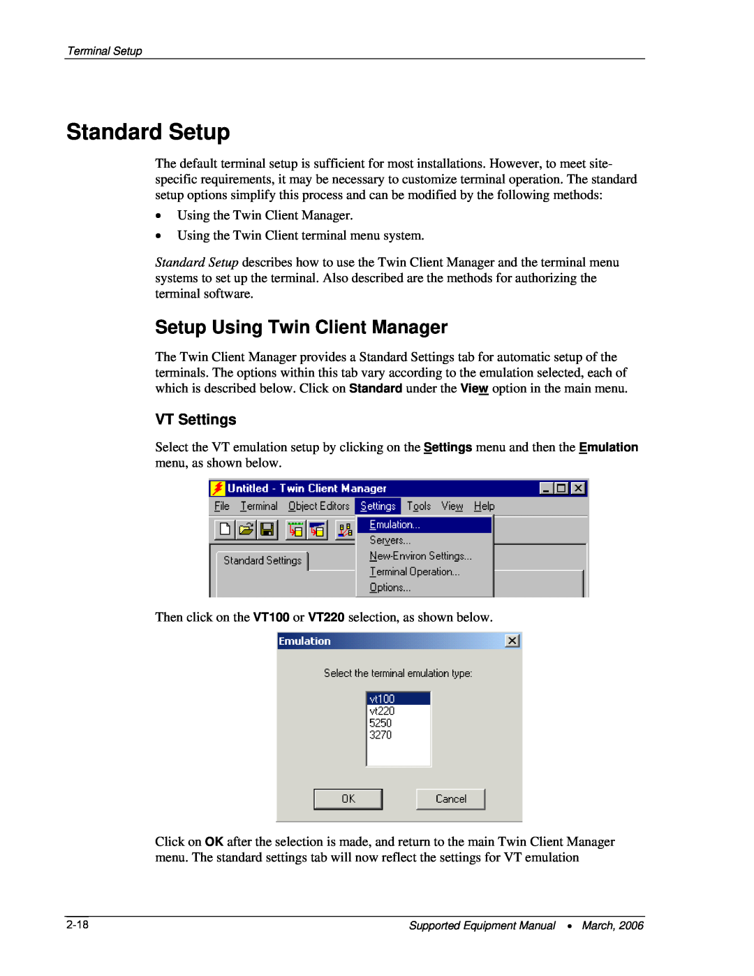 Denso BHT-7500, BHT-103 manual Standard Setup, Setup Using Twin Client Manager 