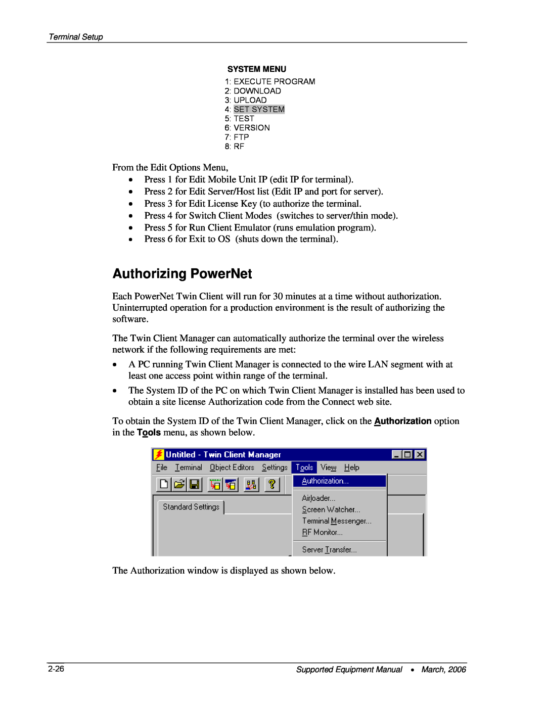 Denso BHT-7500, BHT-103 manual Authorizing PowerNet 