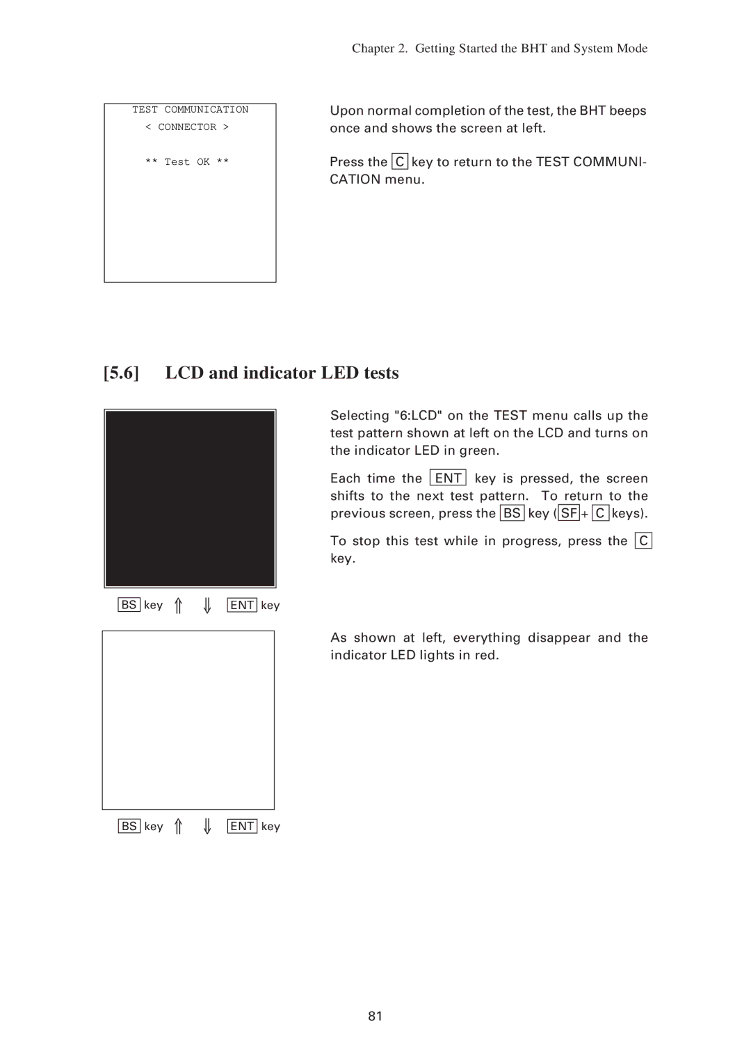 Denso BHT-7500W, BHT-7500S user manual LCD and indicator LED tests 