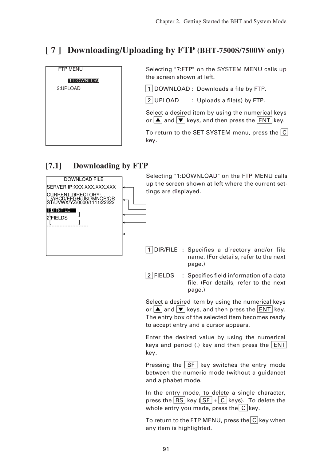 Denso BHT-7500W user manual Downloading/Uploading by FTP BHT-7500S/7500W only, Downloading by FTP 