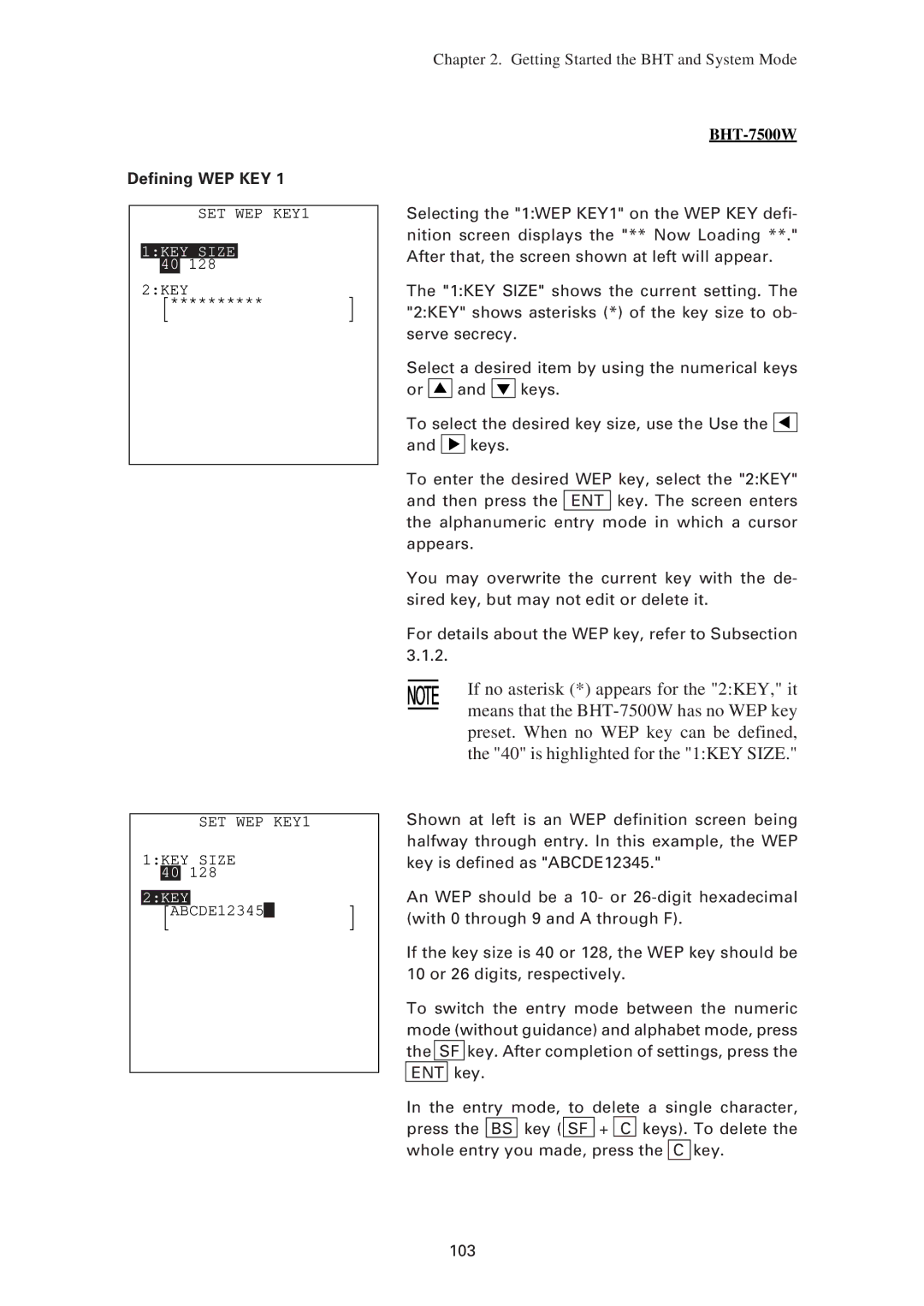 Denso BHT-7500W, BHT-7500S user manual Defining WEP KEY 