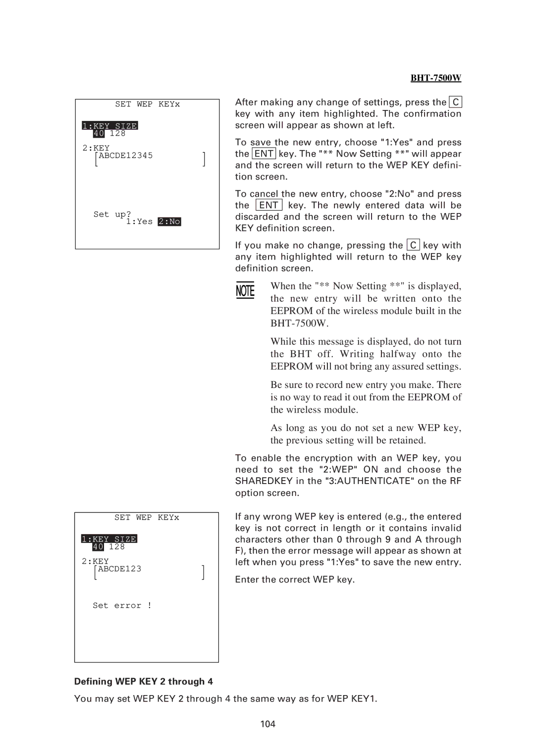 Denso BHT-7500S, BHT-7500W user manual Defining WEP KEY 2 through 